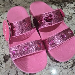 Crocs x Benefit Cosmetics Limited Edition sandal in sparkly pink size 8
